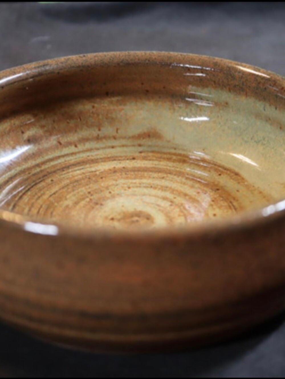 Vintage Powdermill Pottery Drip Glazed Green, Blue, Tan 6” Stoneware Bowl
